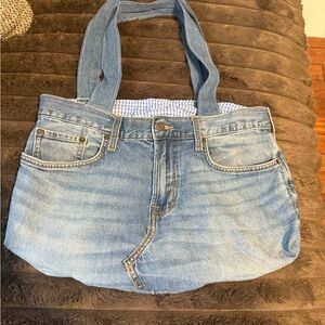 Reworked Denim Jean Tote Bag - Light Blue